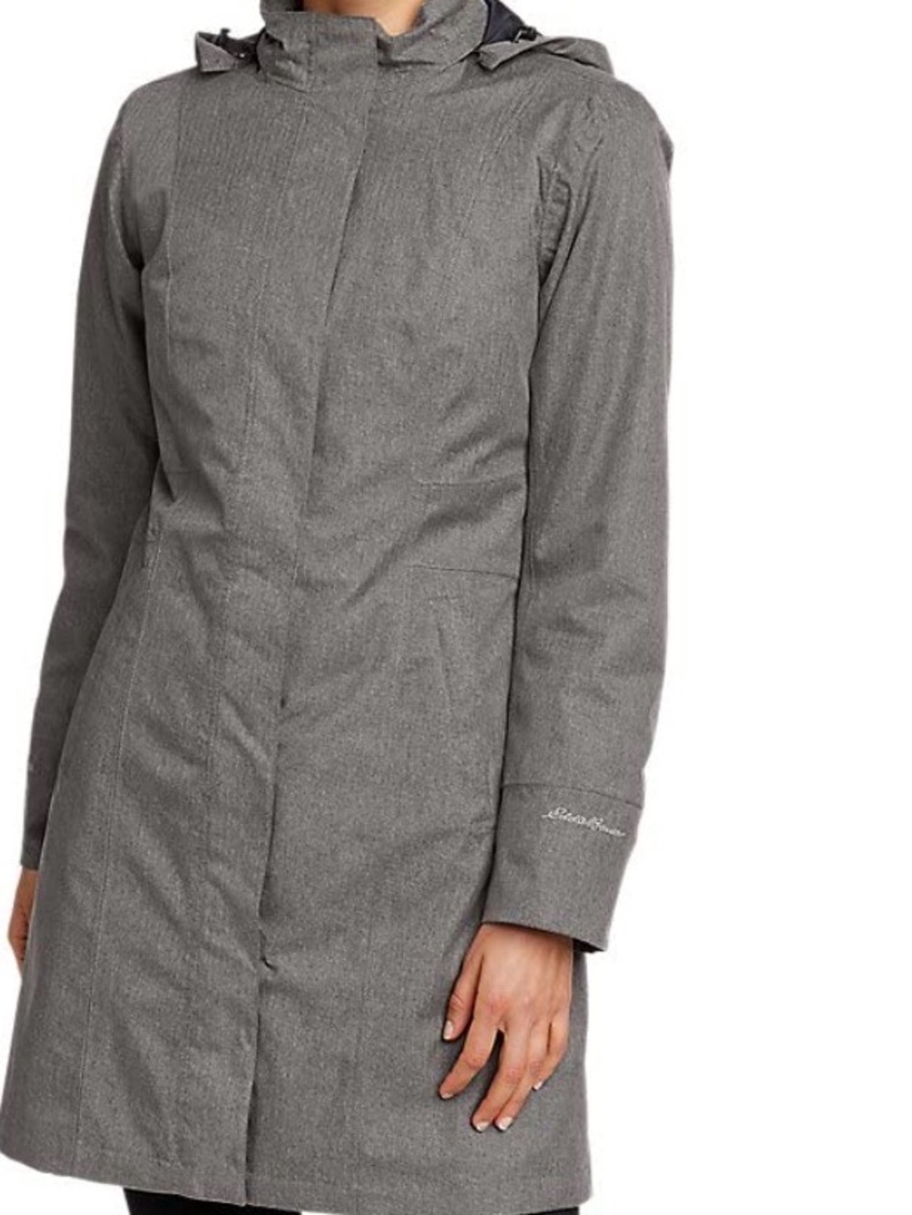 Eddie Bauer Size Large Girl on the Go Charcoal Hooded Waterproof Trench Coat
